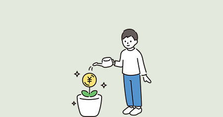 お金の木に水をやる男の子