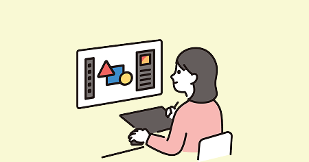 パソコンでデザインを作成している女性
